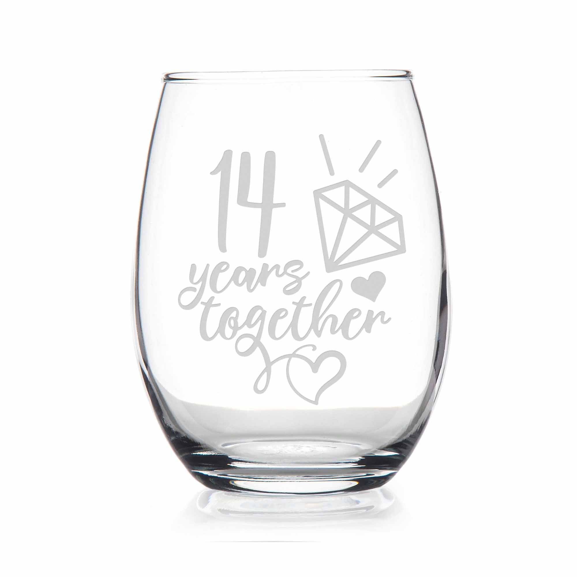 14 Year 14th Wedding Anniversary Gift Stemless Wine Glass - Great  Anniversary