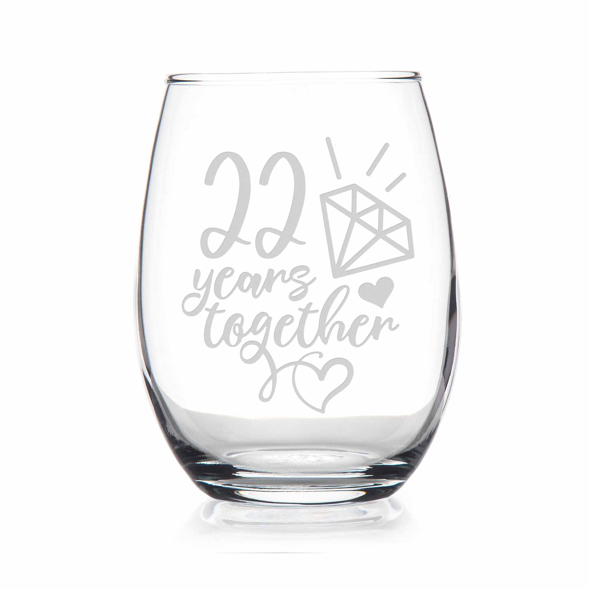 22 Year 22nd Wedding Anniversary Gift stemless Wine Glass - Happy Marriage