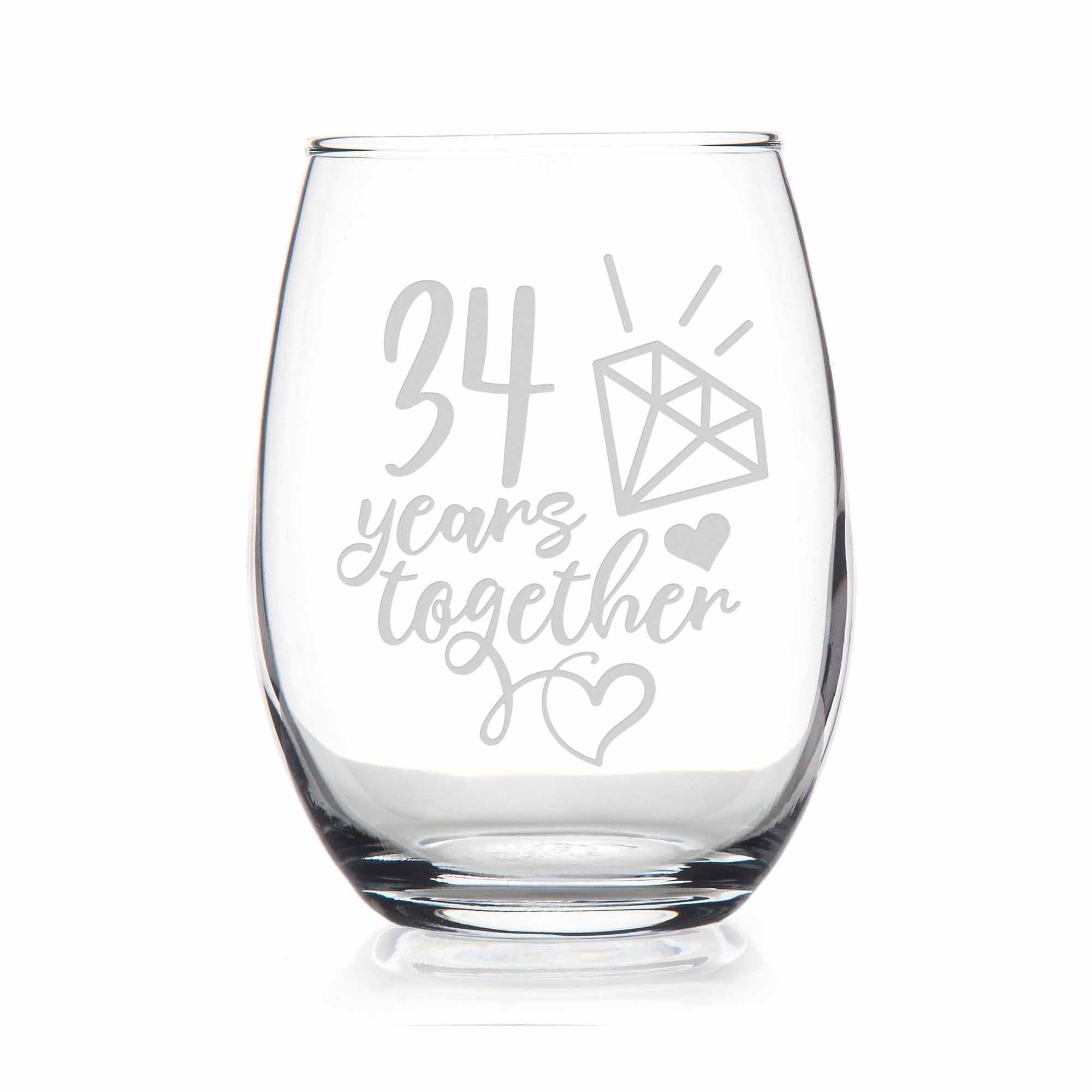 34 Year 34th Wedding Anniversary Gift Stemless Wine Glass