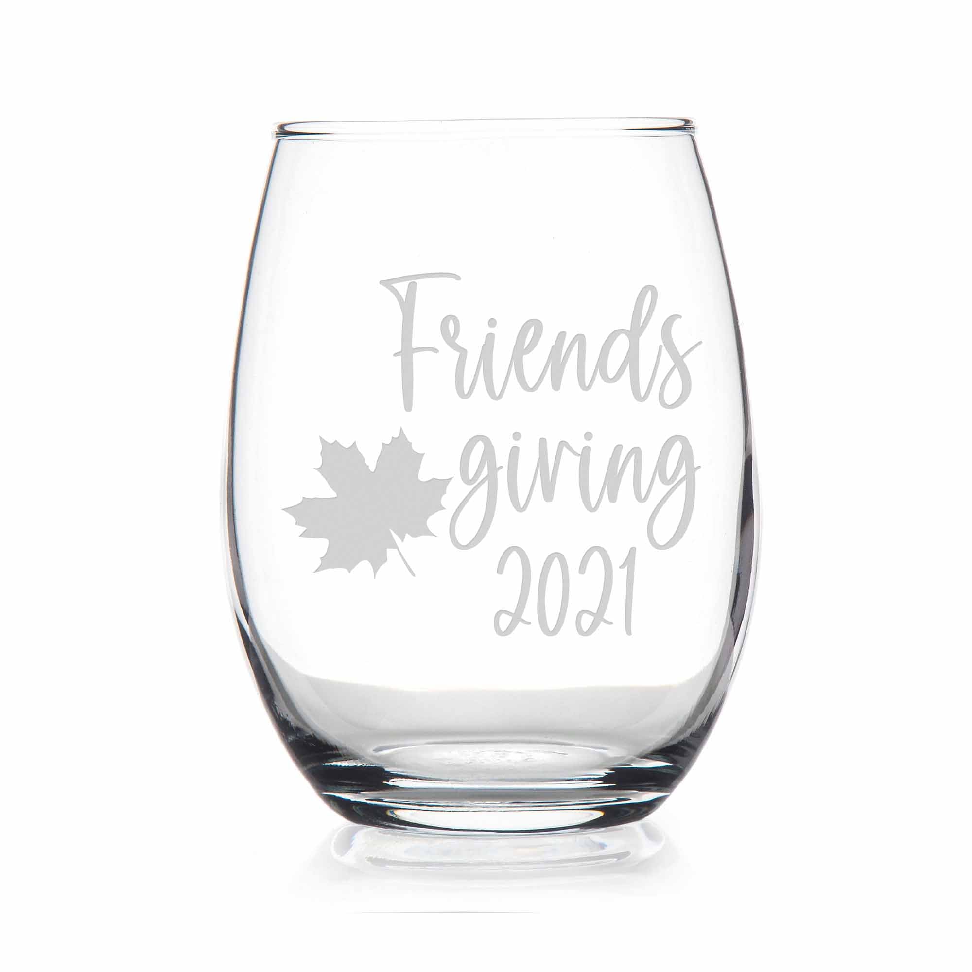 Funny Friendsgiving Plastic Stemless Wine Glasses, 15oz, 4pc