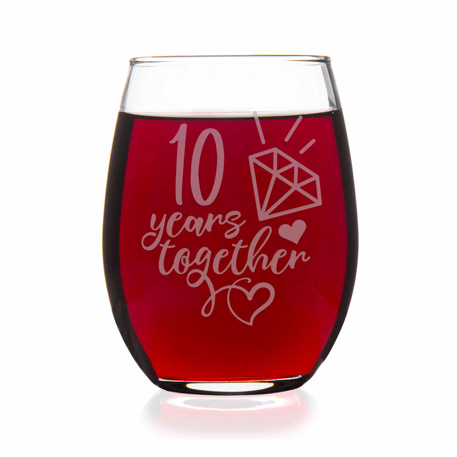 10 Year 10th Tenth Wedding Anniversary Gift Stemless Wine Glass
