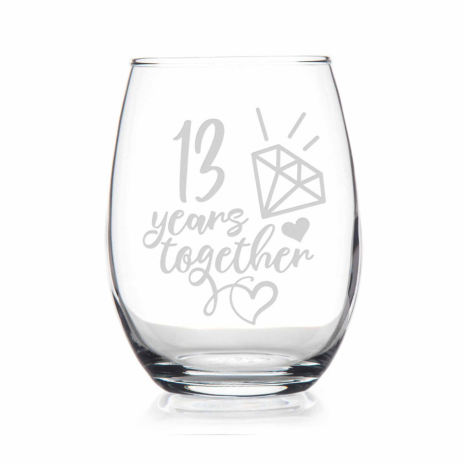 13 Year 13th Wedding Anniversary Gift Stemless Wine Glass