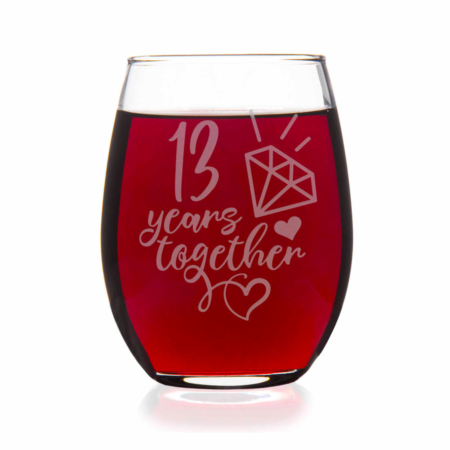 13 Year 13th Wedding Anniversary Gift Stemless Wine Glass