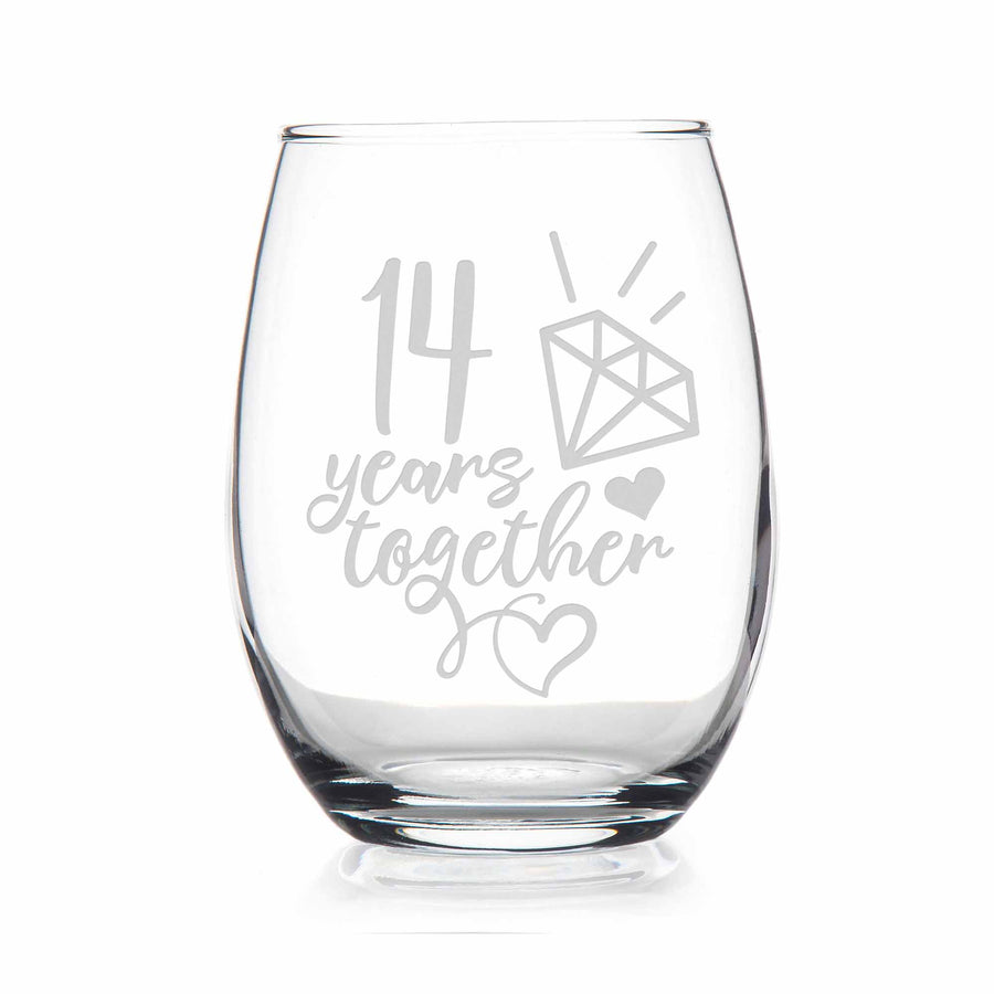 14 Year 14th Wedding Anniversary Gift Stemless Wine Glass