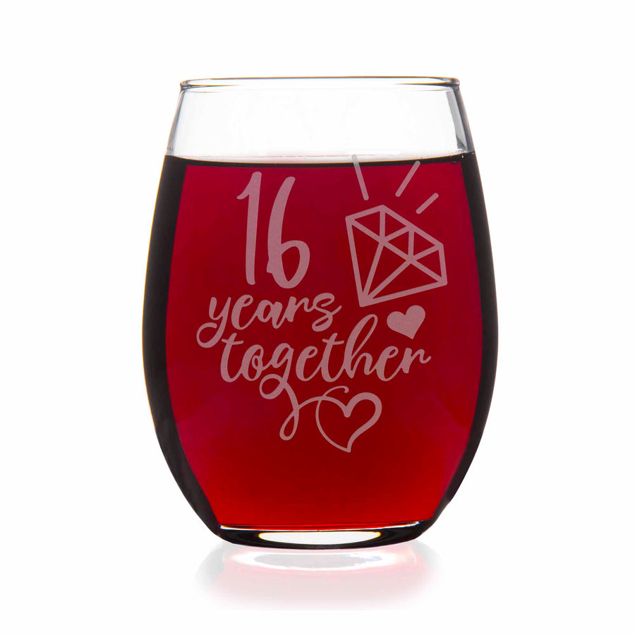 16 Year 16th Wedding Anniversary Gift Stemless Wine Glass
