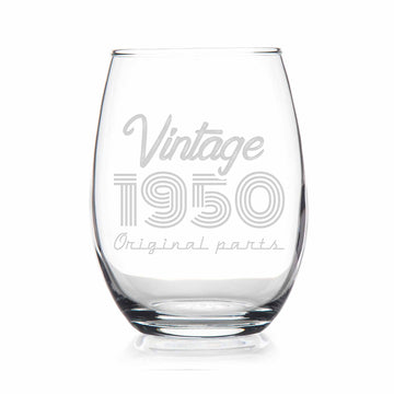 1950 Vintage Original Birthday Stemless Wine Glass