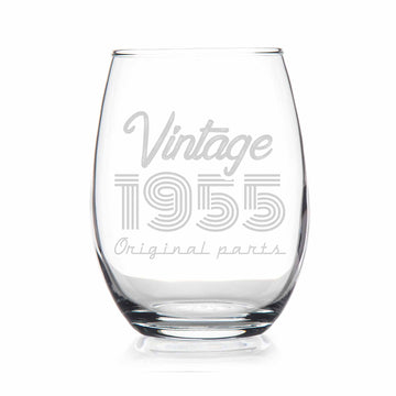 1955 Vintage Original Birthday Stemless Wine Glass