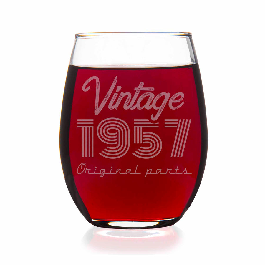 1957 Vintage Original Birthday Stemless Wine Glass