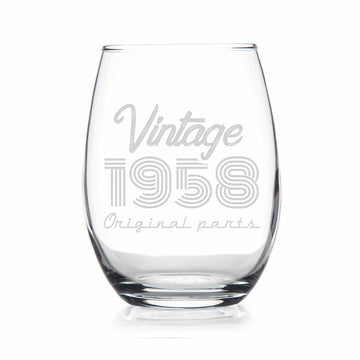 1958 Vintage Original Birthday Stemless Wine Glass