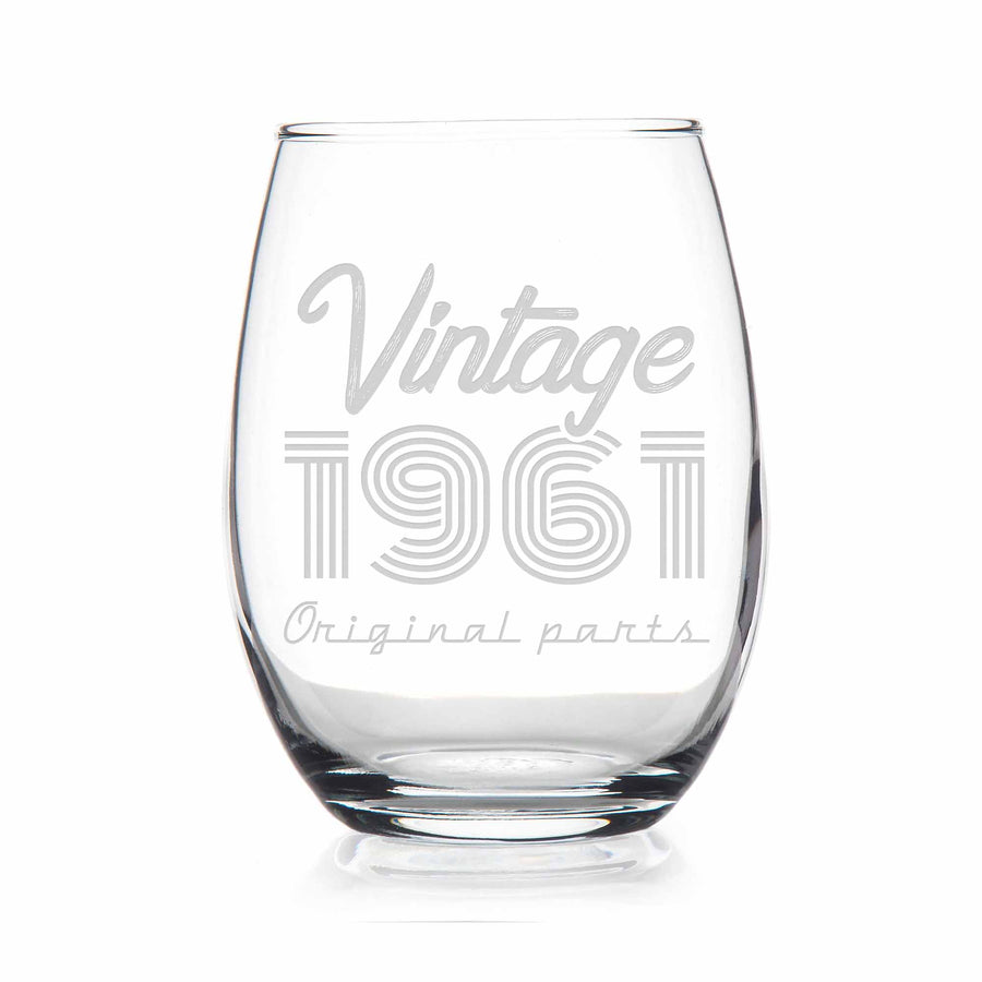 1961 Vintage Original Birthday Stemless Wine Glass