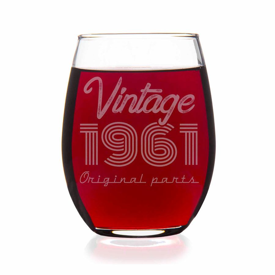 1961 Vintage Original Birthday Stemless Wine Glass