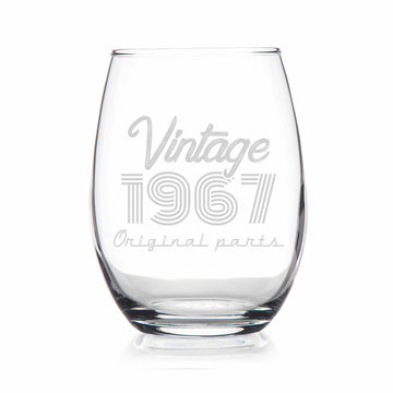 1967 Vintage Original Birthday Stemless Wine Glass