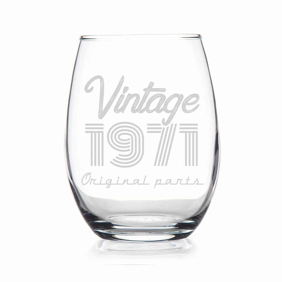 1971 Vintage Original Birthday Stemless Wine Glass