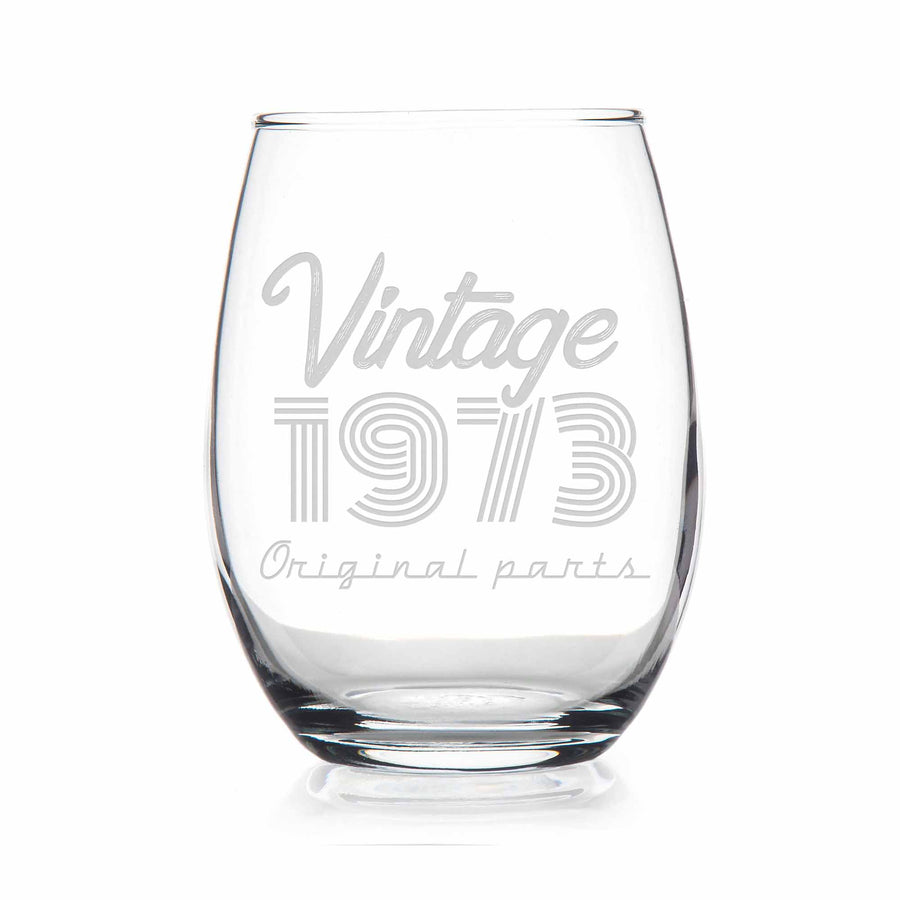 1973 Vintage Original Birthday Stemless Wine Glass