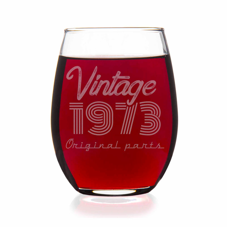 1973 Vintage Original Birthday Stemless Wine Glass