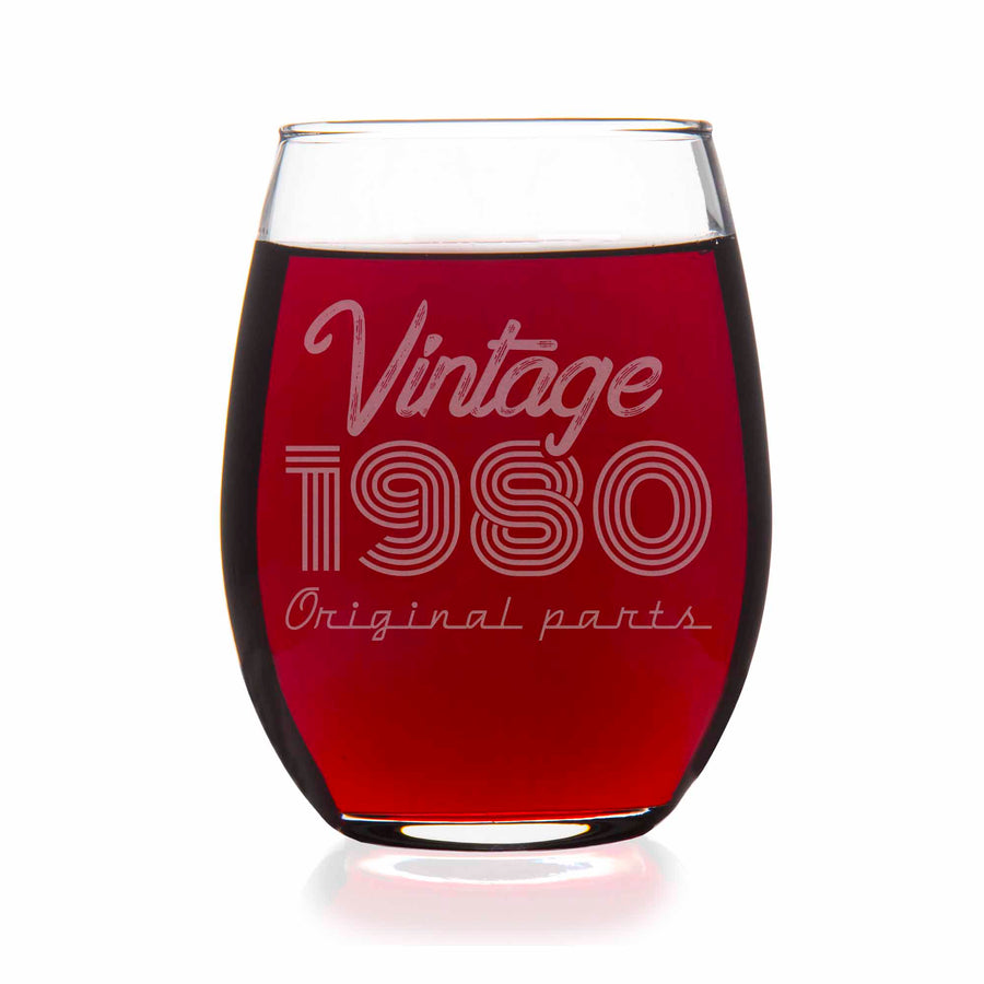 1980 Vintage Original Birthday Stemless Wine Glass