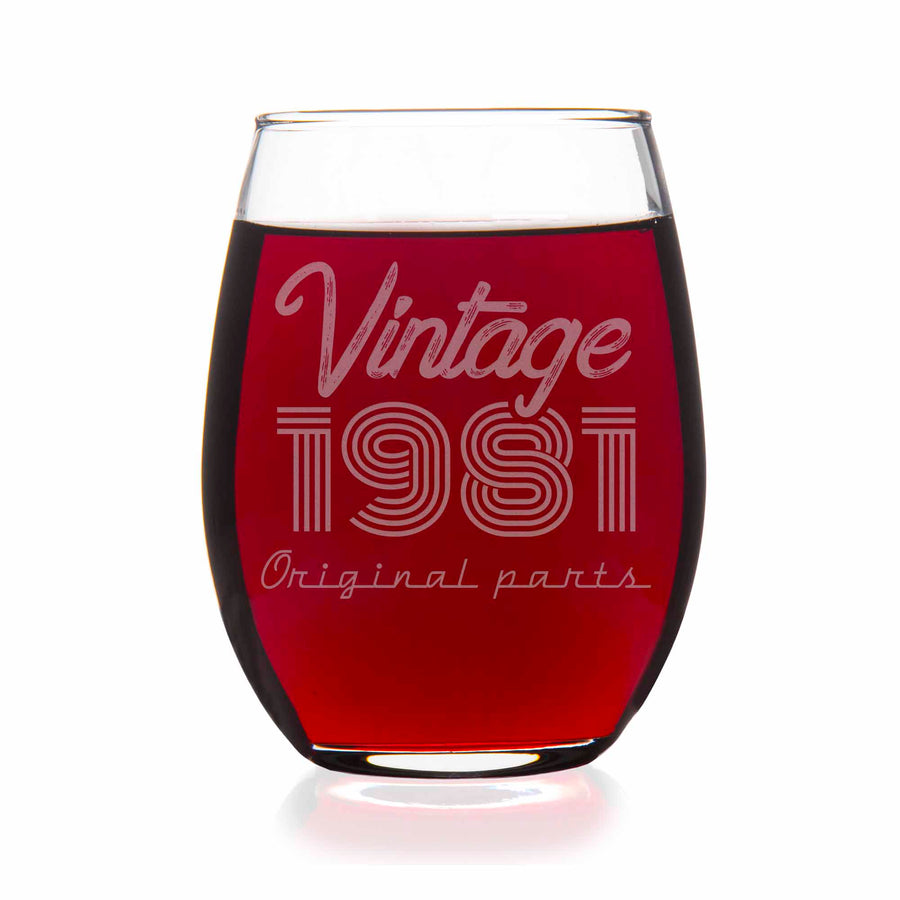 1981 Vintage Original Birthday Stemless Wine Glass