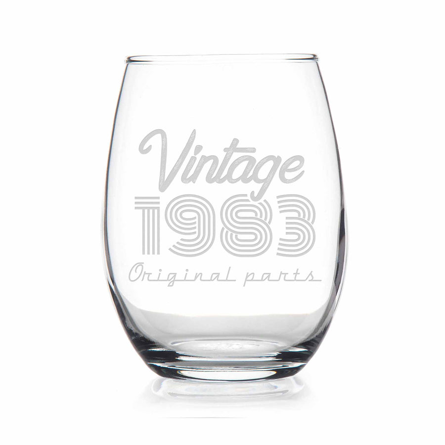 1983 Vintage Original Birthday Stemless Wine Glass