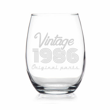 1986 Vintage Original Birthday Stemless Wine Glass