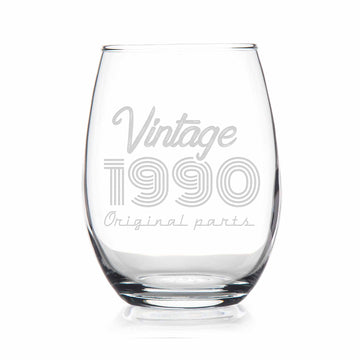 1990 Vintage Original Birthday Stemless Wine Glass