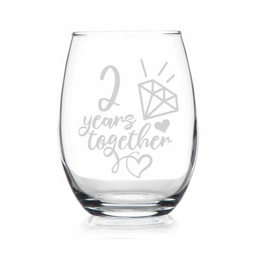 2 Year 2nd Second Wedding Anniversary Gift Stemless Wine Glass