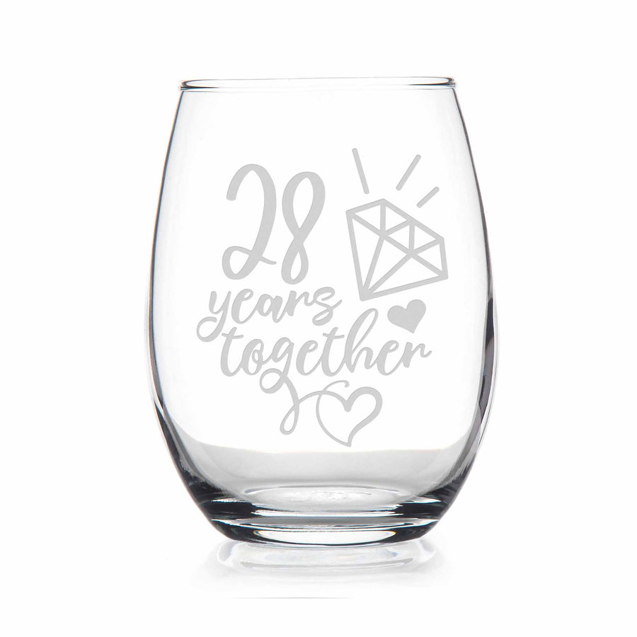 28 Year 28th Wedding Anniversary Gift Stemless Wine Glass