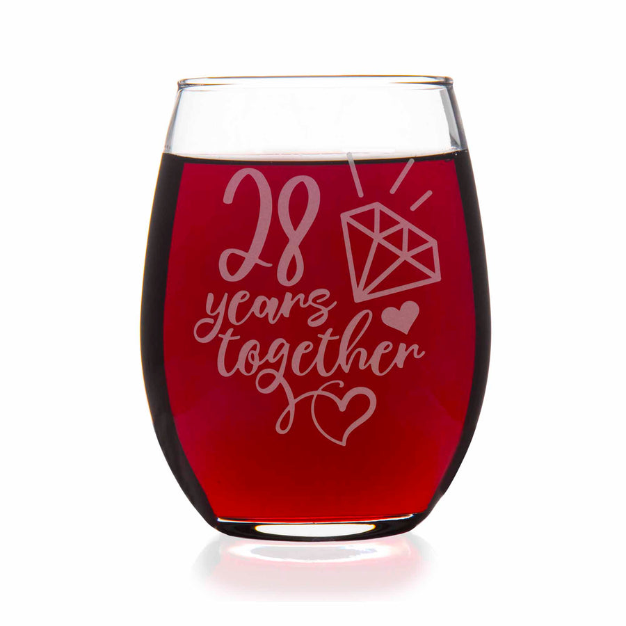 28 Year 28th Wedding Anniversary Gift Stemless Wine Glass