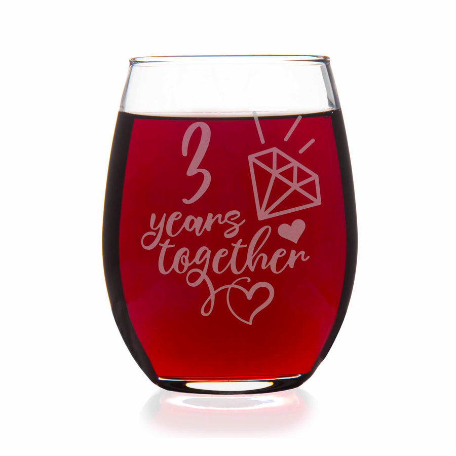 3 Year 3rd Third Wedding Anniversary Gift Stemless Wine Glass