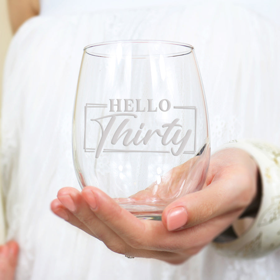 30Th Birthday Hello 30 Stemless Wine Glass