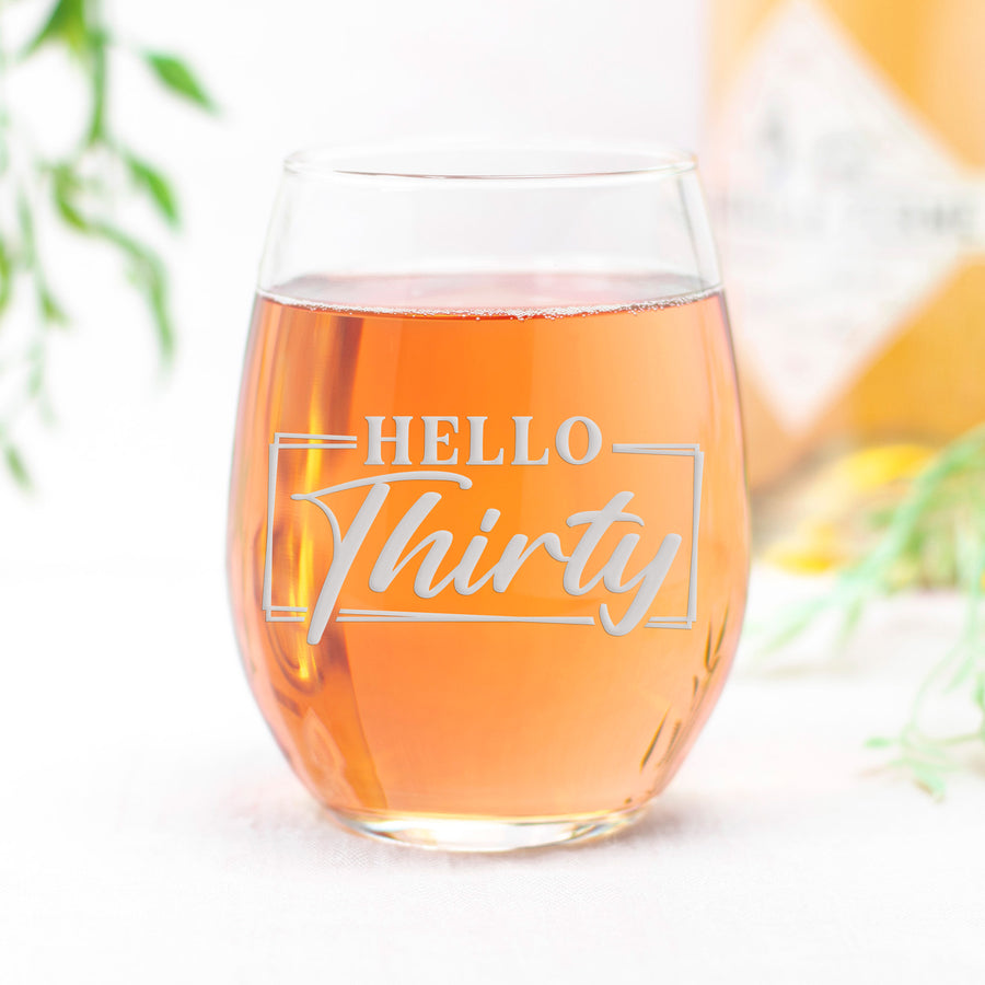 30Th Birthday Hello 30 Stemless Wine Glass