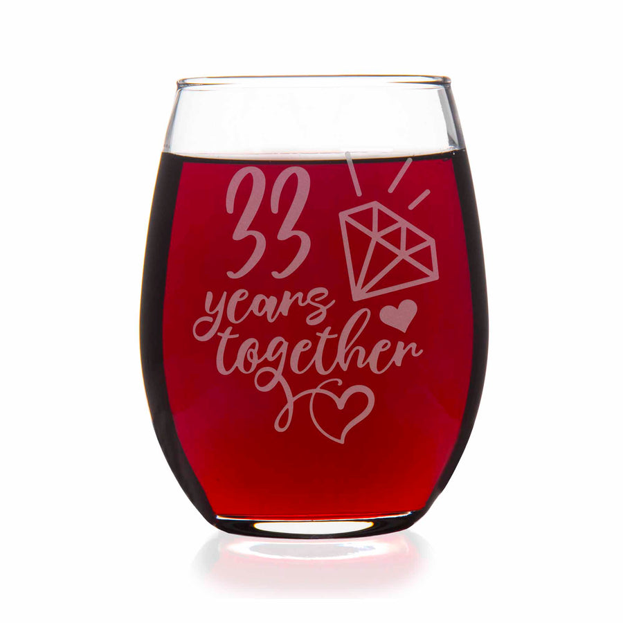 33 Year 33rd Wedding Anniversary Gift Stemless Wine Glass