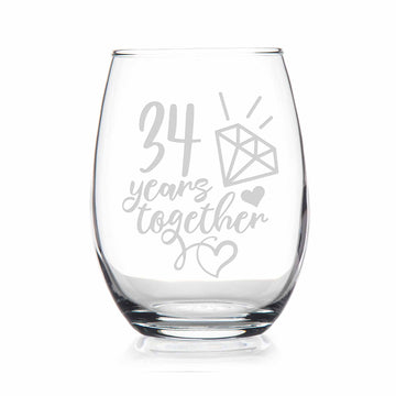 34 Year 34th Wedding Anniversary Gift Stemless Wine Glass