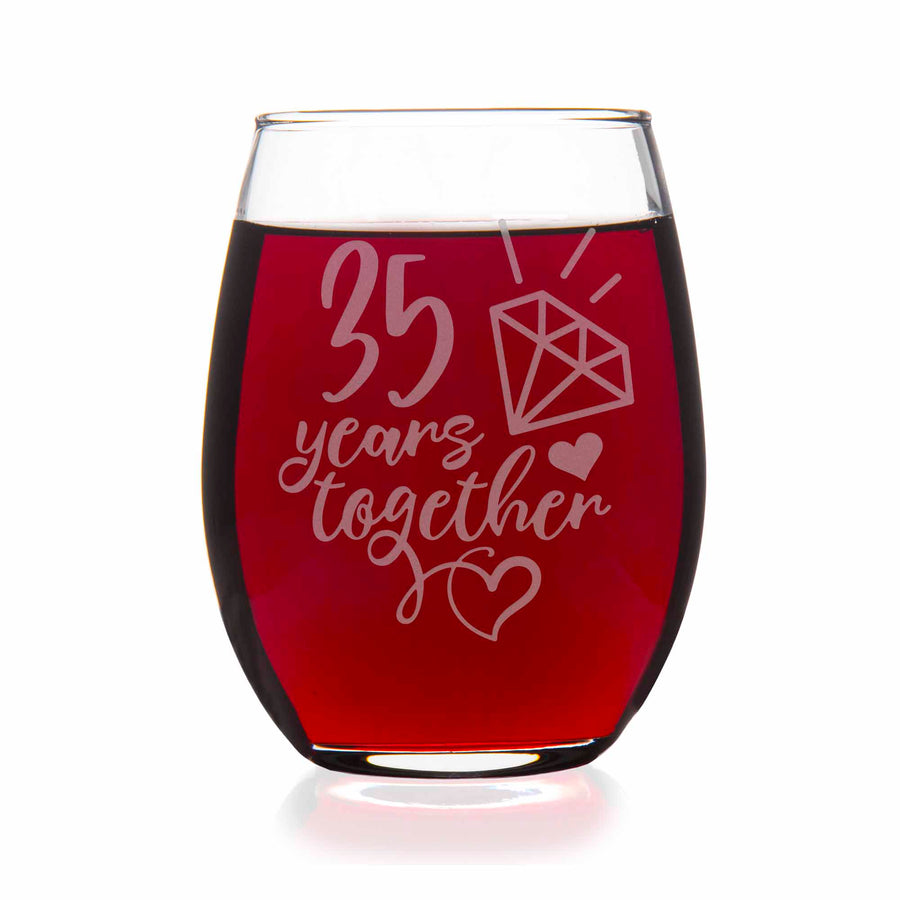 35 Year 35th Wedding Anniversary Gift Stemless Wine Glass