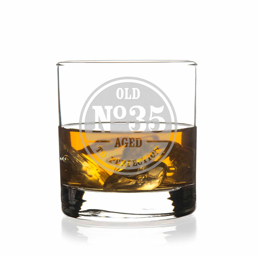 35 Year Aged Perfection Birthday Round Rocks Glass