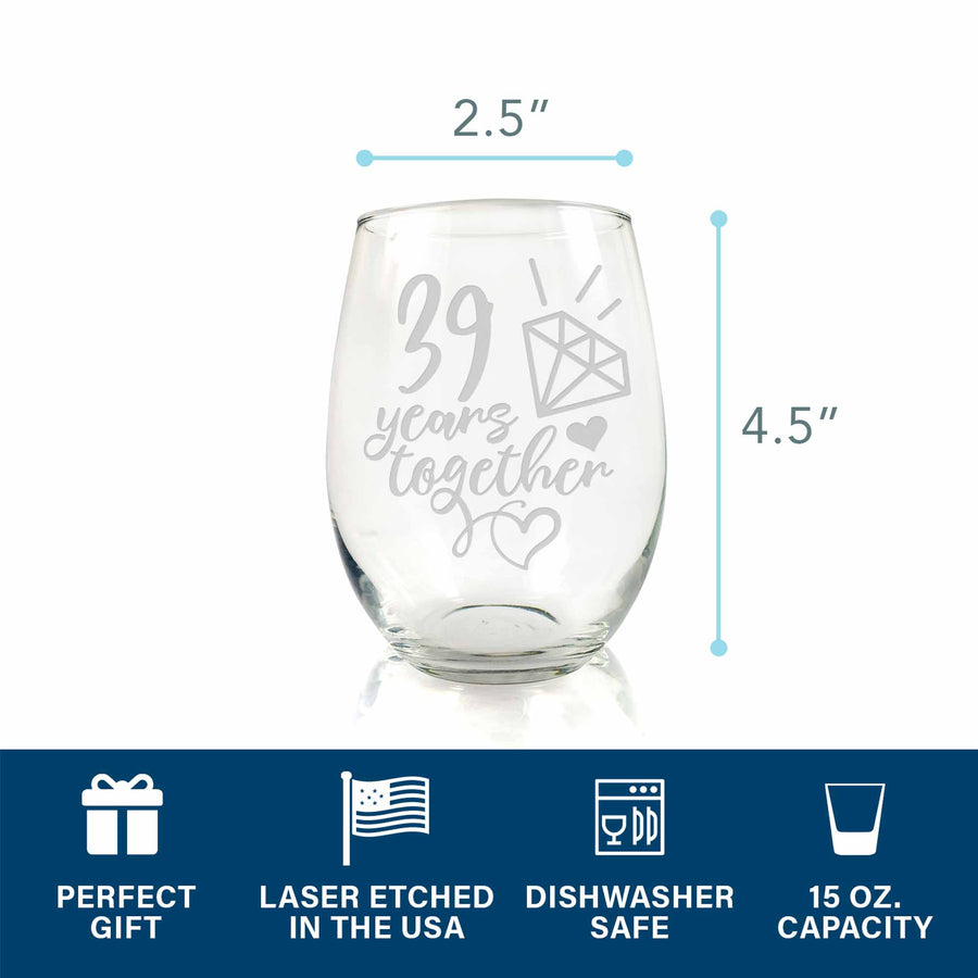 39 Year 39th Wedding Anniversary Gift Stemless Wine Glass