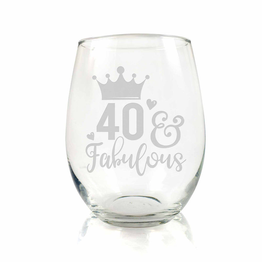 40th Birthday And Fabulous Stemless Wine Glass