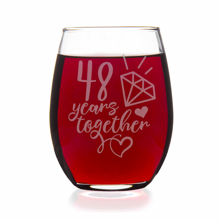 48 Year 48th Wedding Anniversary Gift Stemless Wine Glass