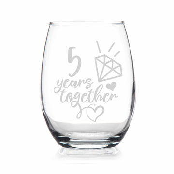 5 Year 5th Fifth Wedding Anniversary Gift Stemless Wine Glass