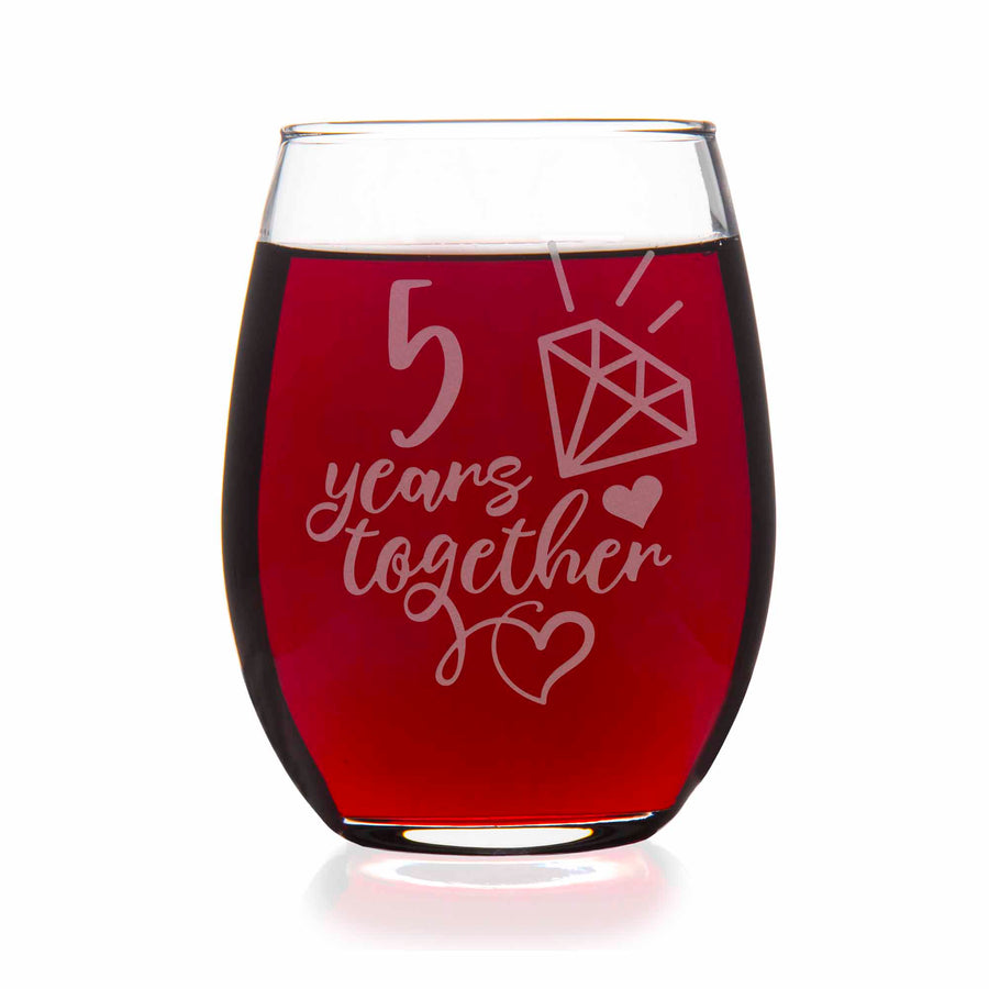 5 Year 5th Fifth Wedding Anniversary Gift Stemless Wine Glass