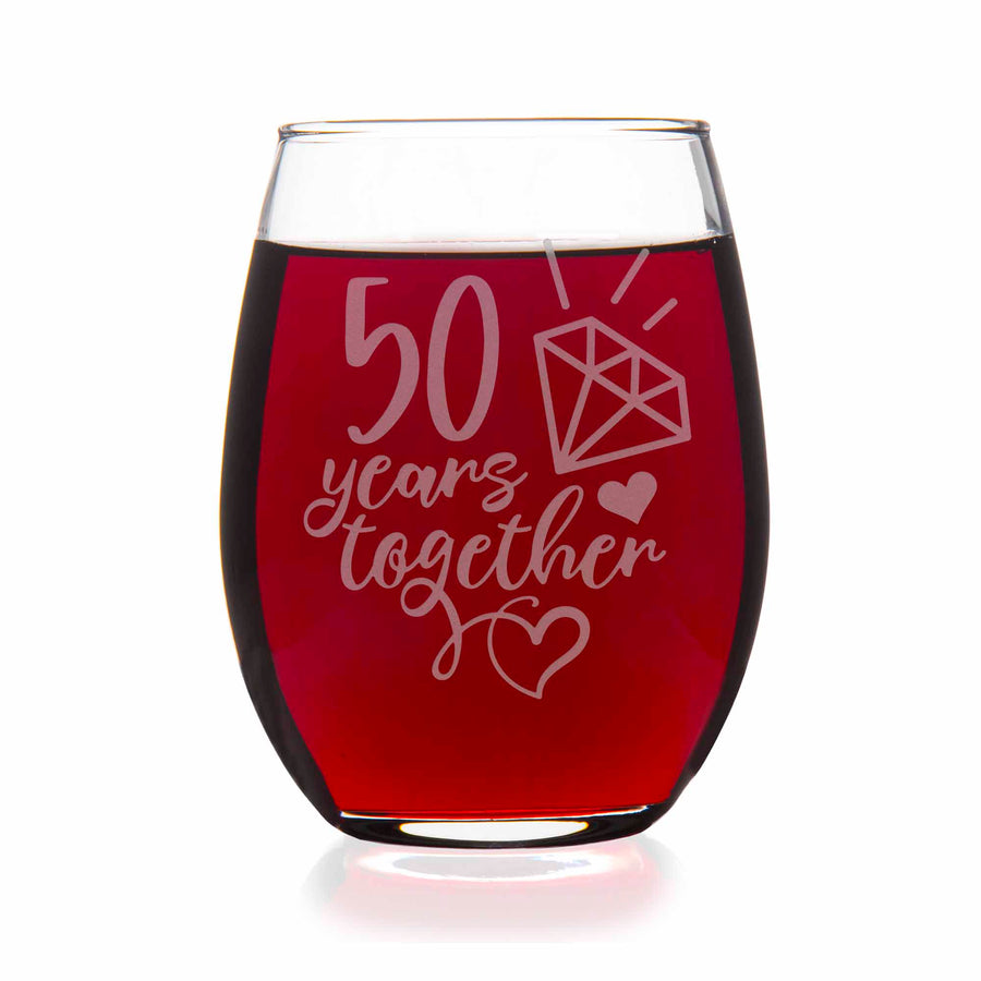 50 Year 50th Wedding Anniversary Gift Stemless Wine Glass