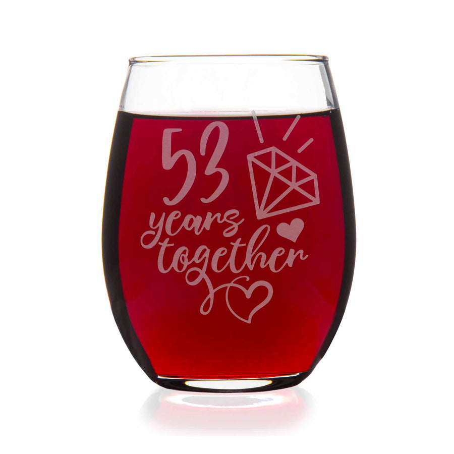 53 Year 53rd Wedding Anniversary Gift Stemless Wine Glass