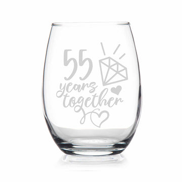 55 Year 55th Wedding Anniversary Gift Stemless Wine Glass