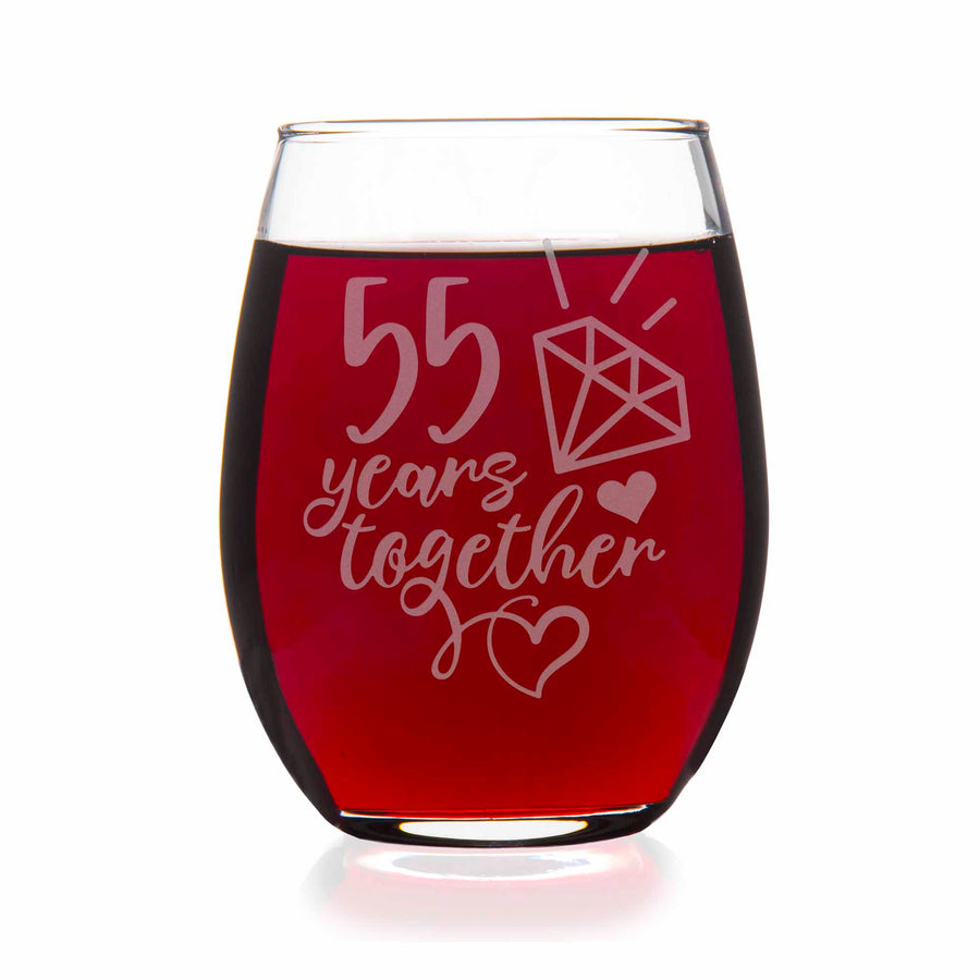 55 Year 55th Wedding Anniversary Gift Stemless Wine Glass