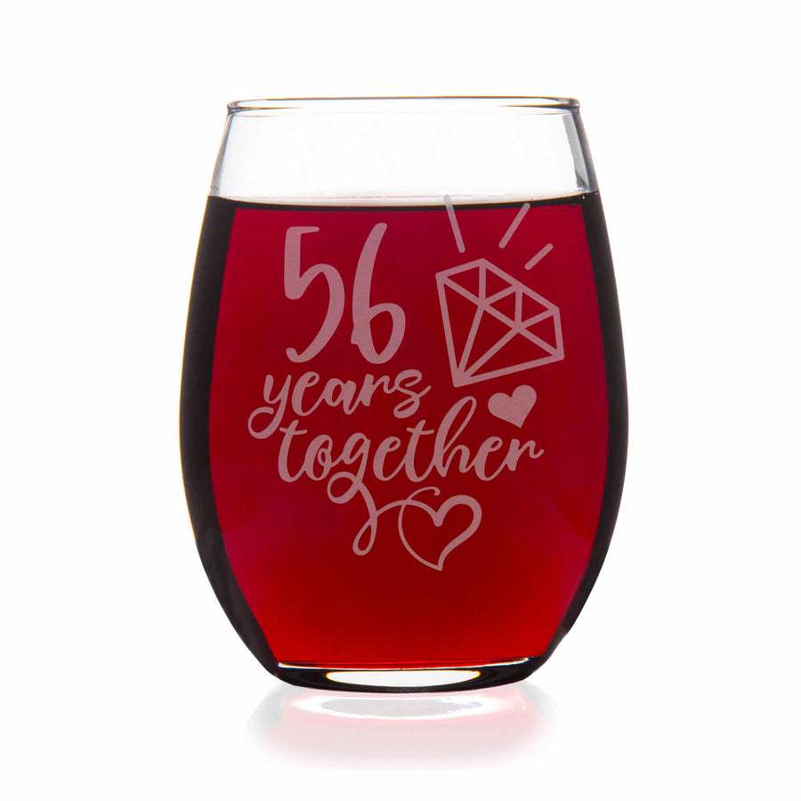 56 Year 56th Wedding Anniversary Gift Stemless Wine Glass