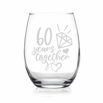 60 Year 60th Wedding Anniversary Gift Stemless Wine Glass