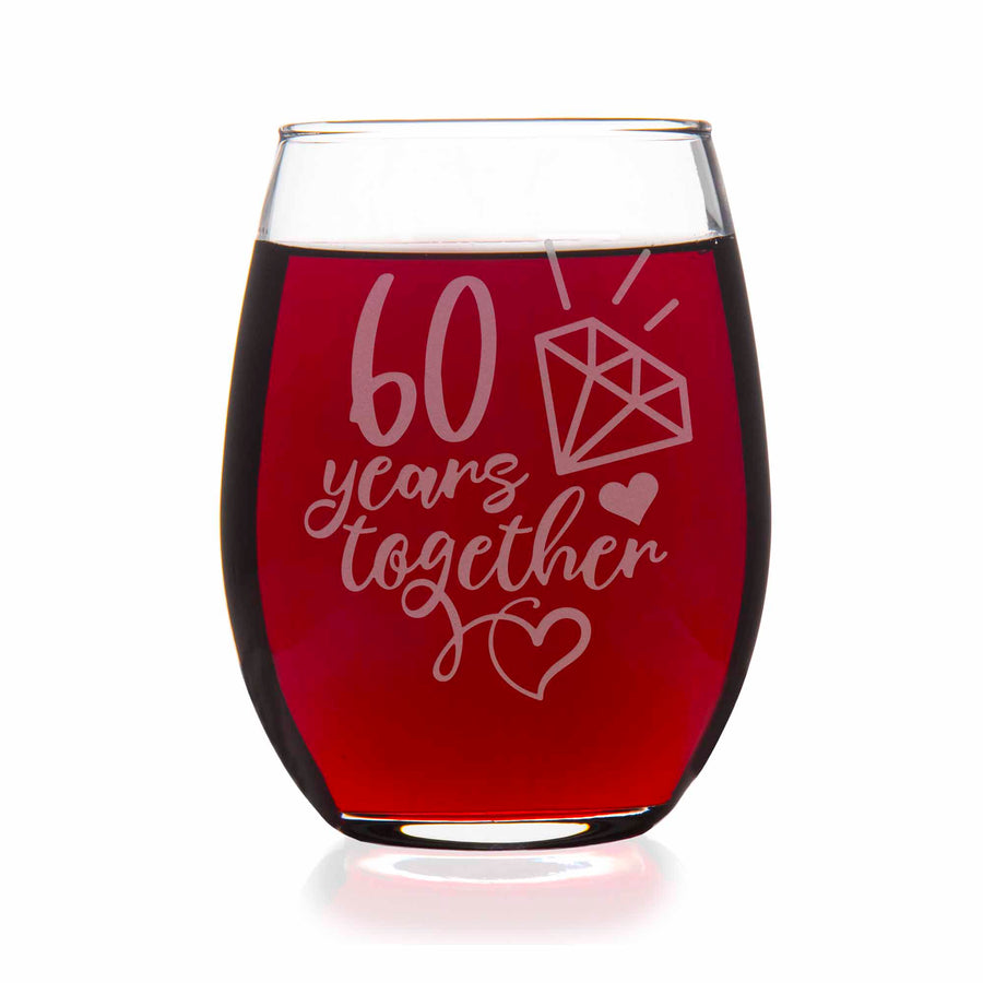 60 Year 60th Wedding Anniversary Gift Stemless Wine Glass