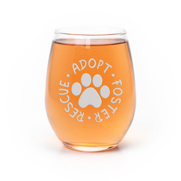 Adopt Foster Rescue Paw Stemless Wine Glass