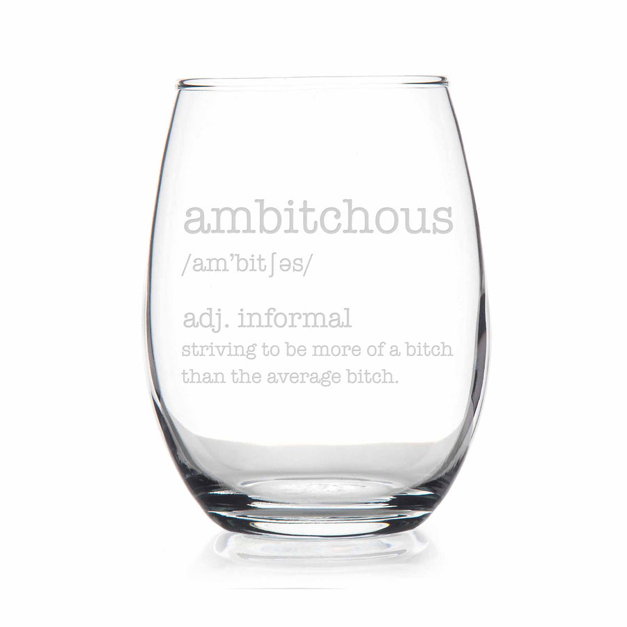 Ambitchous Adult Definition Stemless Wine Glass
