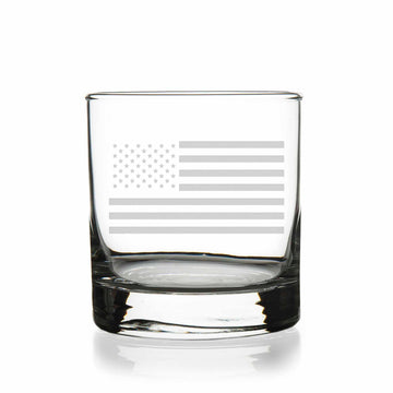 American Flag Round Rocks Glass