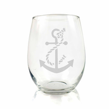 Anchor With Rope Stemless Wine Glass